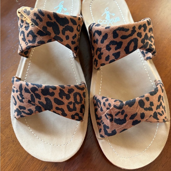 Corkys Shoes - Corkys Leopard Print Sandals - Tan and Black
